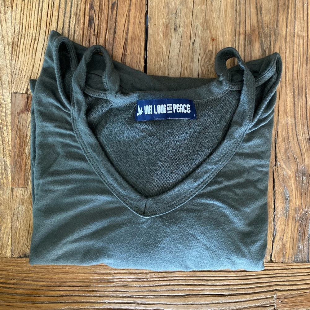 Ink Love & Peace Green Cut Out Shoulder Shirt